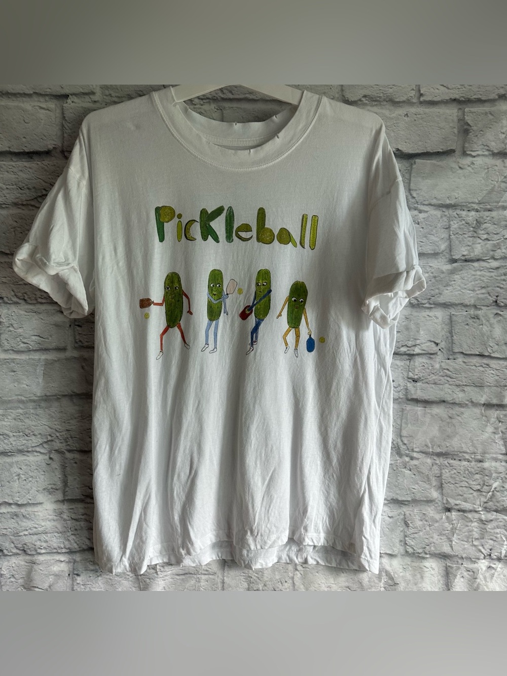 PREOWNED UNFORTUNATE PORTRAIT ANTHROPOLOGIE PICKLE BALL WHITE TSHIRT MEDIUM M